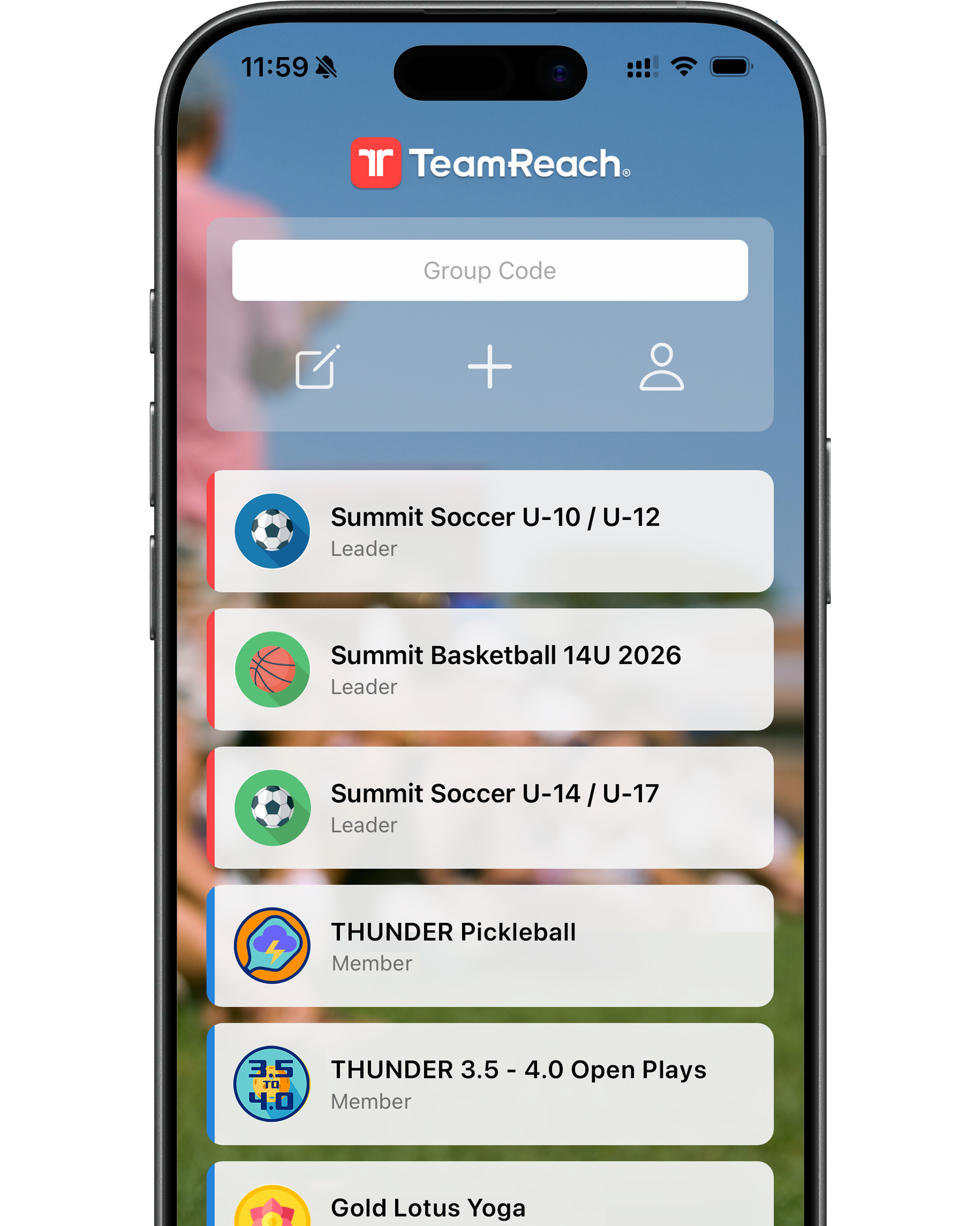 TeamReach app home screen