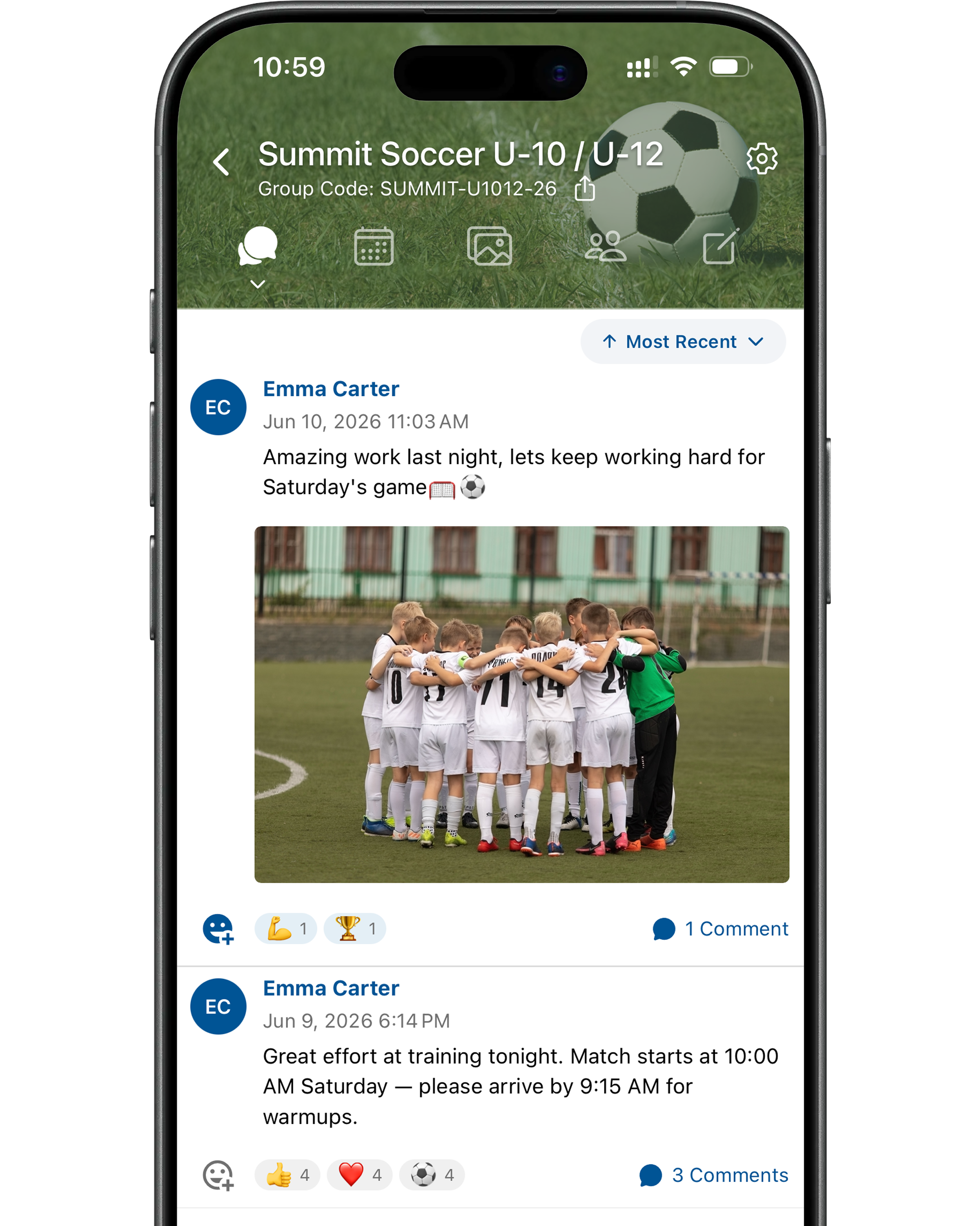 TeamReach messages screen