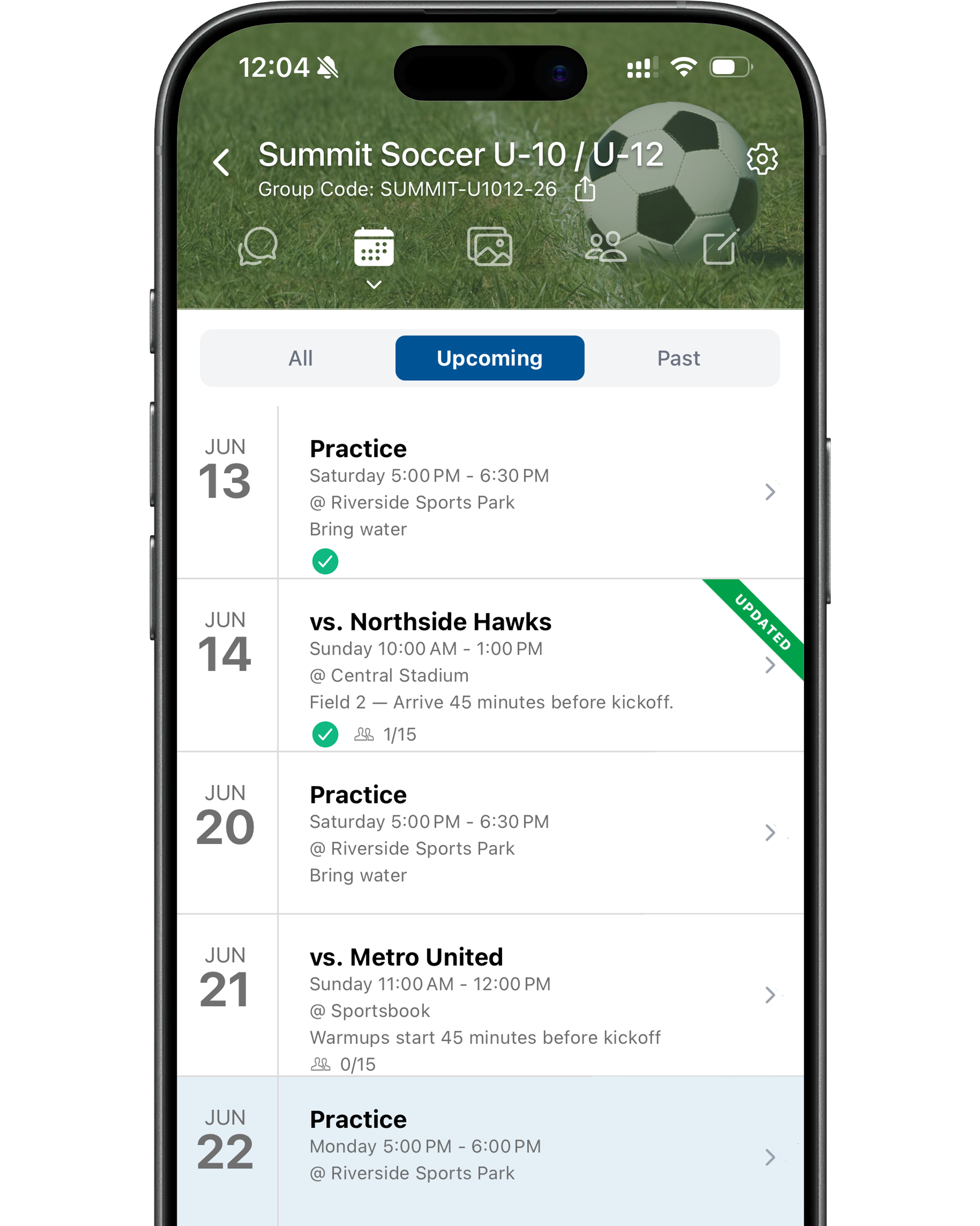 TeamReach schedule screen